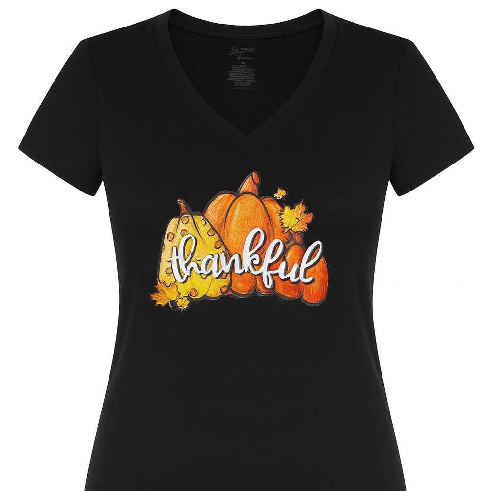 Black V-neck pumpkin t-shirt
